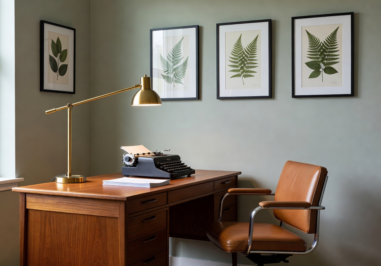 AI-rendered mid-century home office by DecorAI